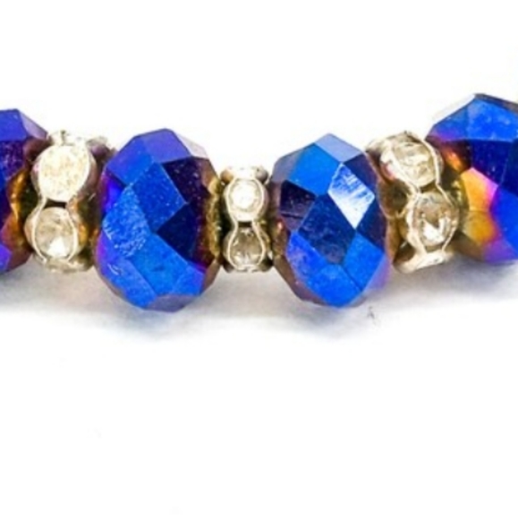 Vintage Stretch Bracelet Beaded.Cobalt Blue Beads with Rhinestones. - Picture 4 of 4